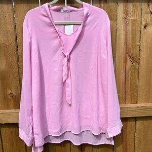 Acevog Pink Blouse with Sailor Collar and Tie Front